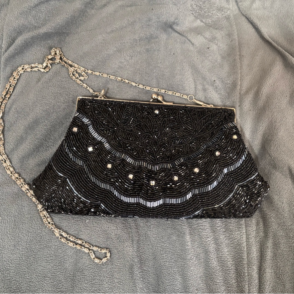 Elegant Black Beaded Clutch